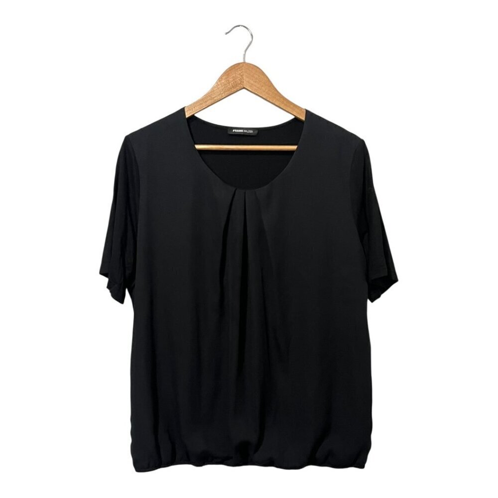 Frank Walder Blouse Top Plus Size 16 Black Elastic Hem Career Office Business